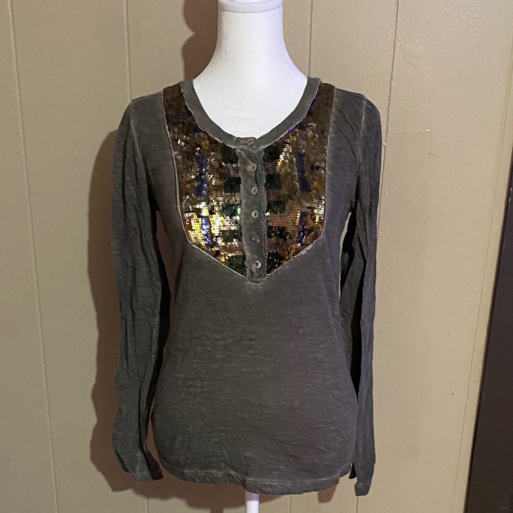 Free People Sequin Embellished Gray Top